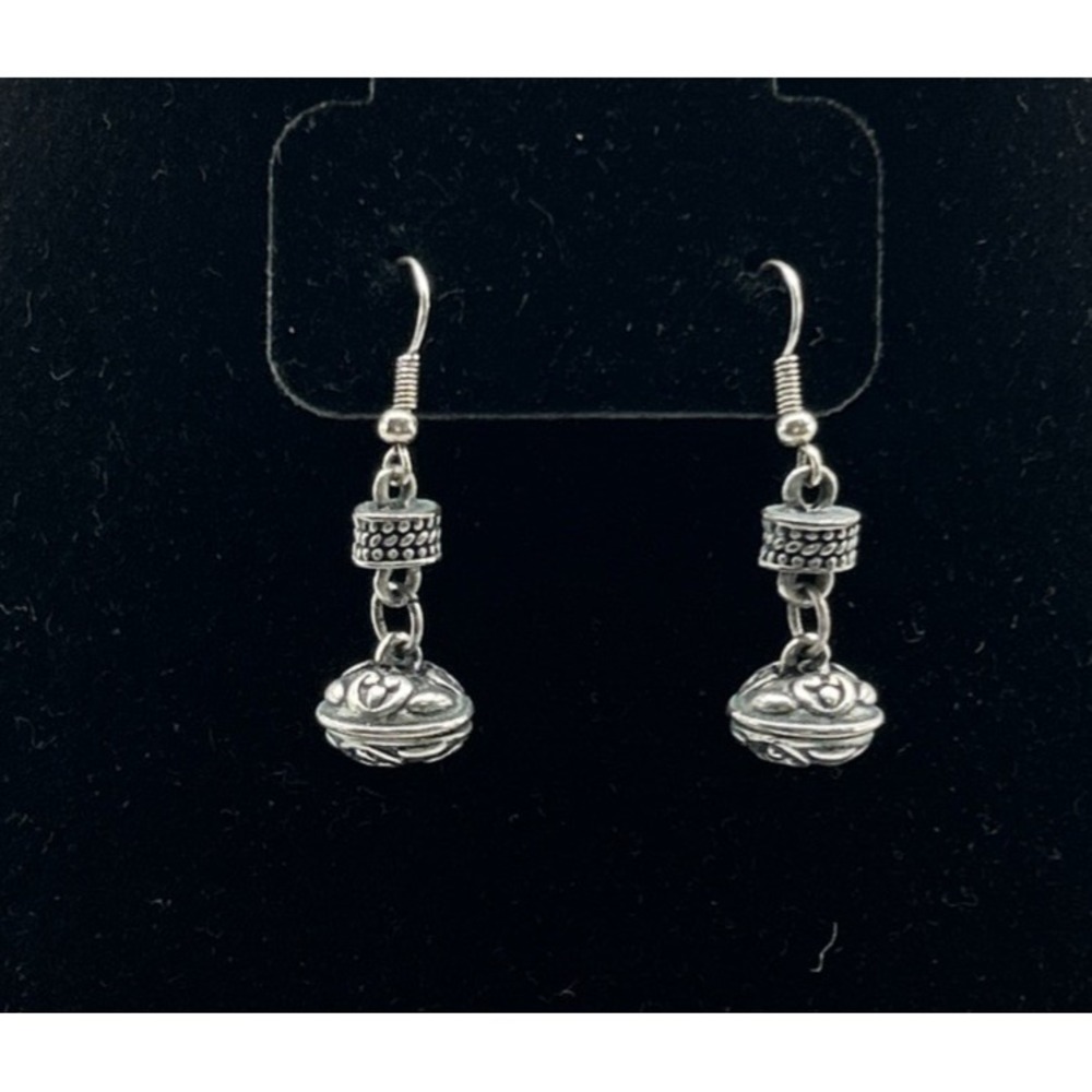 Scroll Dangle Earrings Silver Tone Ball‎ Pierced